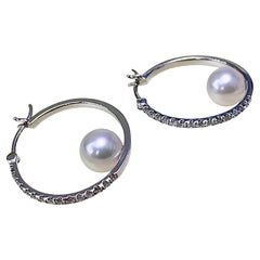 【Geometria scolpita】Arco di diamanti Aurora Perla Akoya Orecchini a cerchio per tutti i giorni