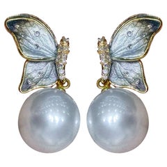 Whispering Wings Aurora South Sea Pearl Diamond Dush Earrings