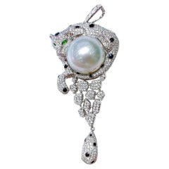【Crown Radiance】“Jungle Sentinel” Aurora South Sea Pearl Diamond Panther Pendant
