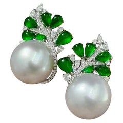 【Jādora】Jade Rebe Südsee Perle Diamant Ohrringe