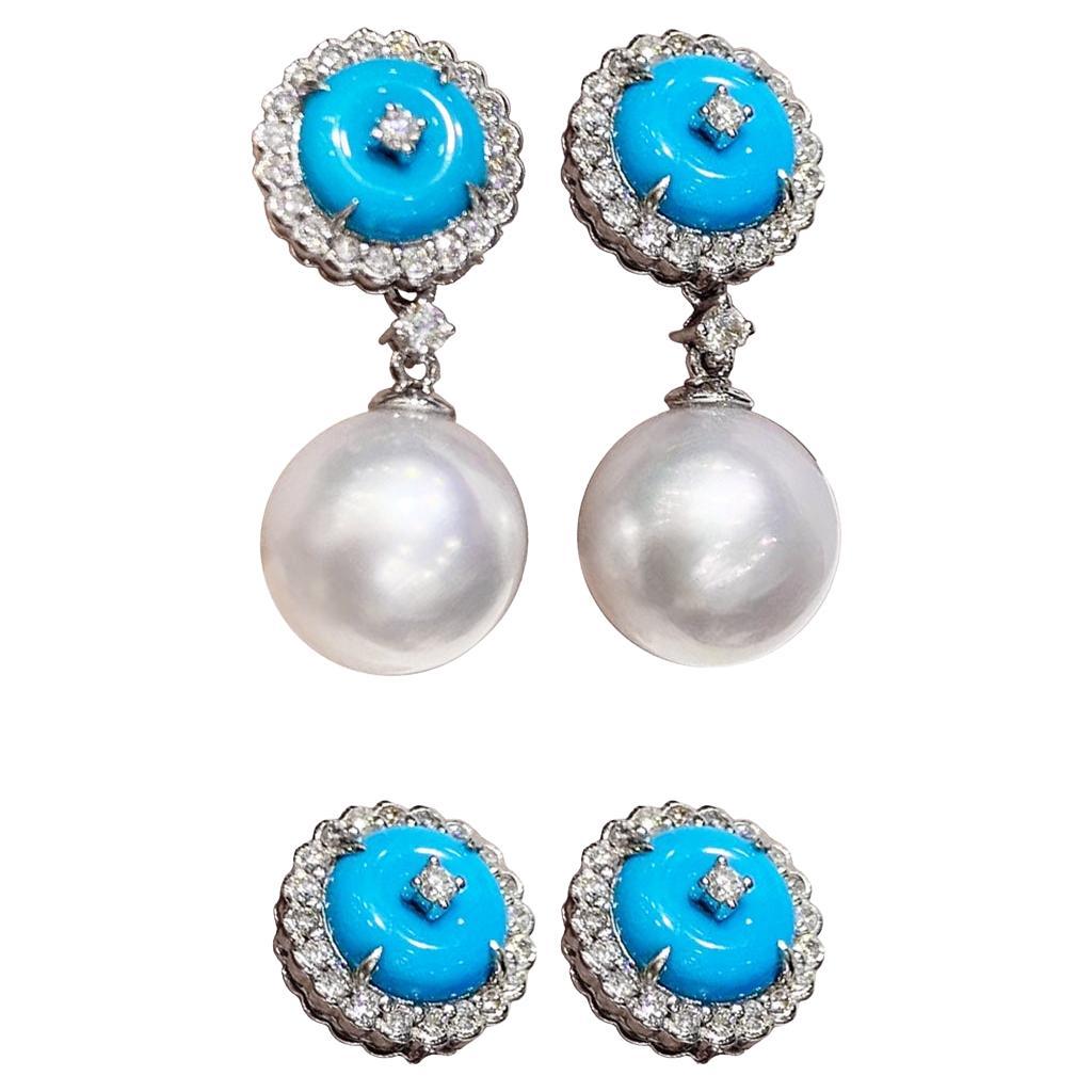 【Caelmare】Ocean Bloom Aurora South Sea Pearl & Turquoise Convertible Earrings