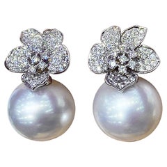 【Vine Symphony】Blossom Aurora South Sea Pearl Diamond Formal Earrings