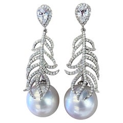 【Crown Radiance】Feather-Line Aurora Pearl South Sea Diamond Evening Earrings