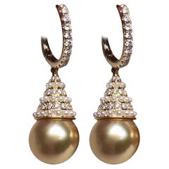 【Crown Radiance】Diamond AAAA Golden South Sea Pearl Statement Earrings