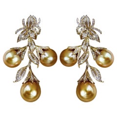 【Vine Symphony】Diamant Aurora doré Perle de mer du Sud Soirée Pendants d'oreilles