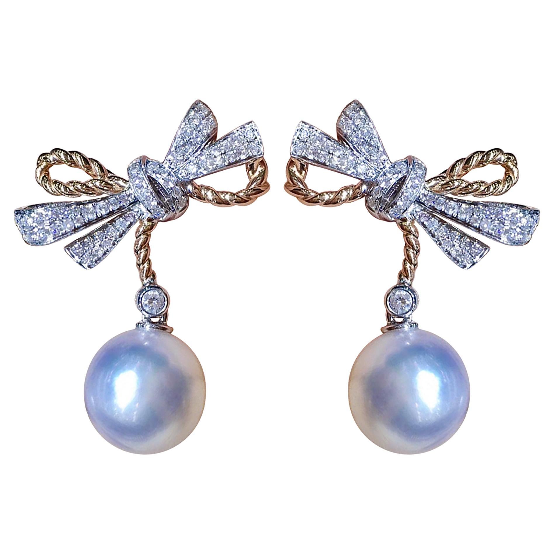 【Pendientes de gota de perla Akoya Arco de Lustre】Ribbon Grace en oro blanco y rosa de 18 quilates