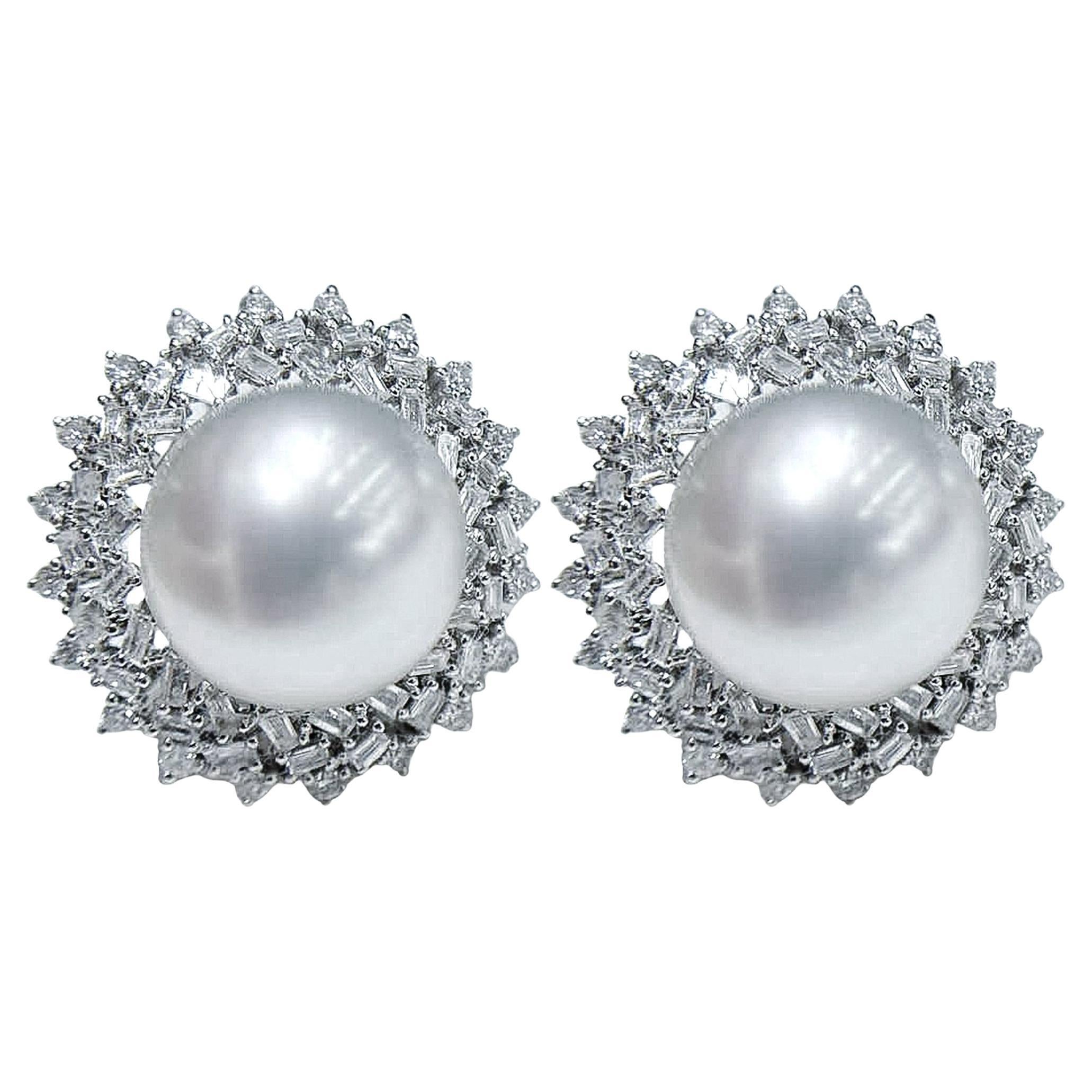 【Crown Radiance】Regal Halo Aurora South Sea Pearl Diamond Stud Earrings