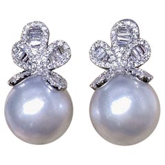 【Vine Symphony】Aurora Boucles d'oreilles en perles des mers du Sud avec nœud en diamant