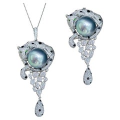 【Crown Radiance】Panther Convertible Tahitian Pearl & Diamond Brooch Pendant