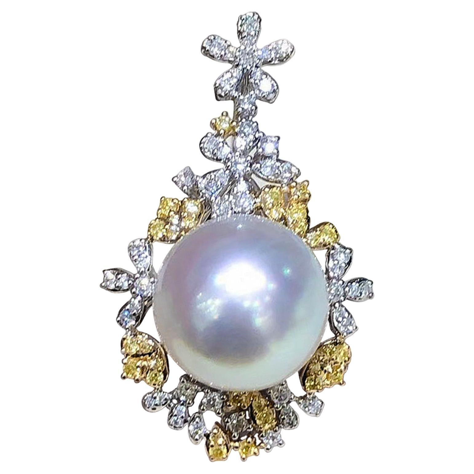 【Vine Symphony】Golden Garden Aurora South Sea Pearl Diamond Pendant