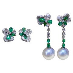 【Vine Symphony】Convertible Verdant Bloom Pendants d'oreilles émeraude et perles des mers du Sud