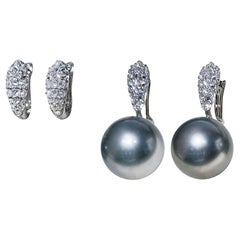 【Geometria scolpita】 Orecchini di perle di Tahiti e diamanti convertibili The Eclipse