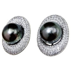 【Sculpted Geometry】Orbit Glow Tahitian Pearl and Diamond Statement Studs
