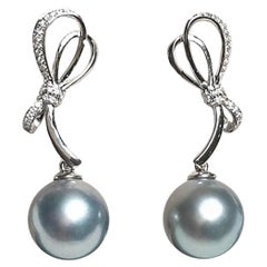 Orecchini da cocktail con perle tahitiane AAAA platino-grigio