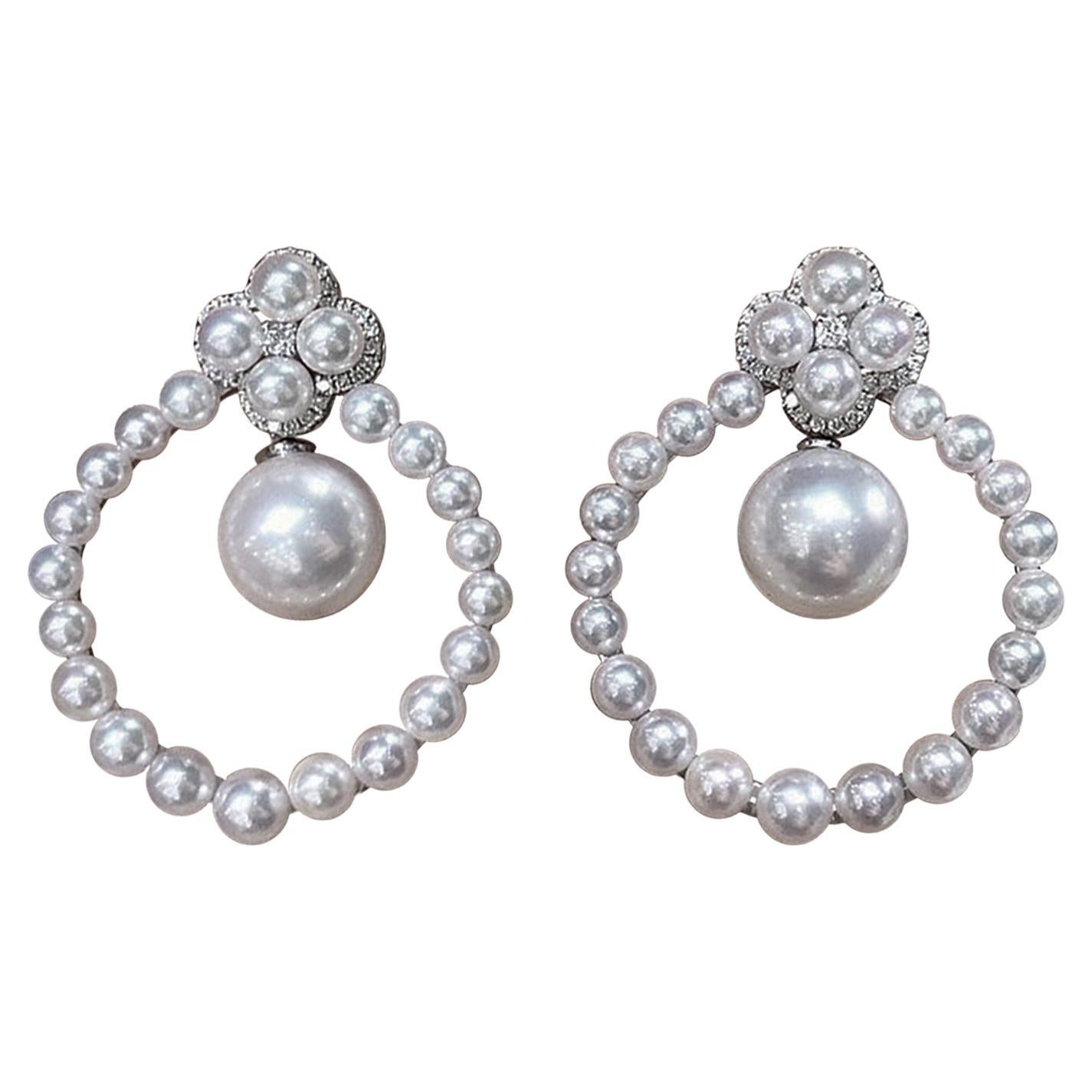 【Lustre Arc】Floral Halo Aurora Akoya Pearl Circle Earrings