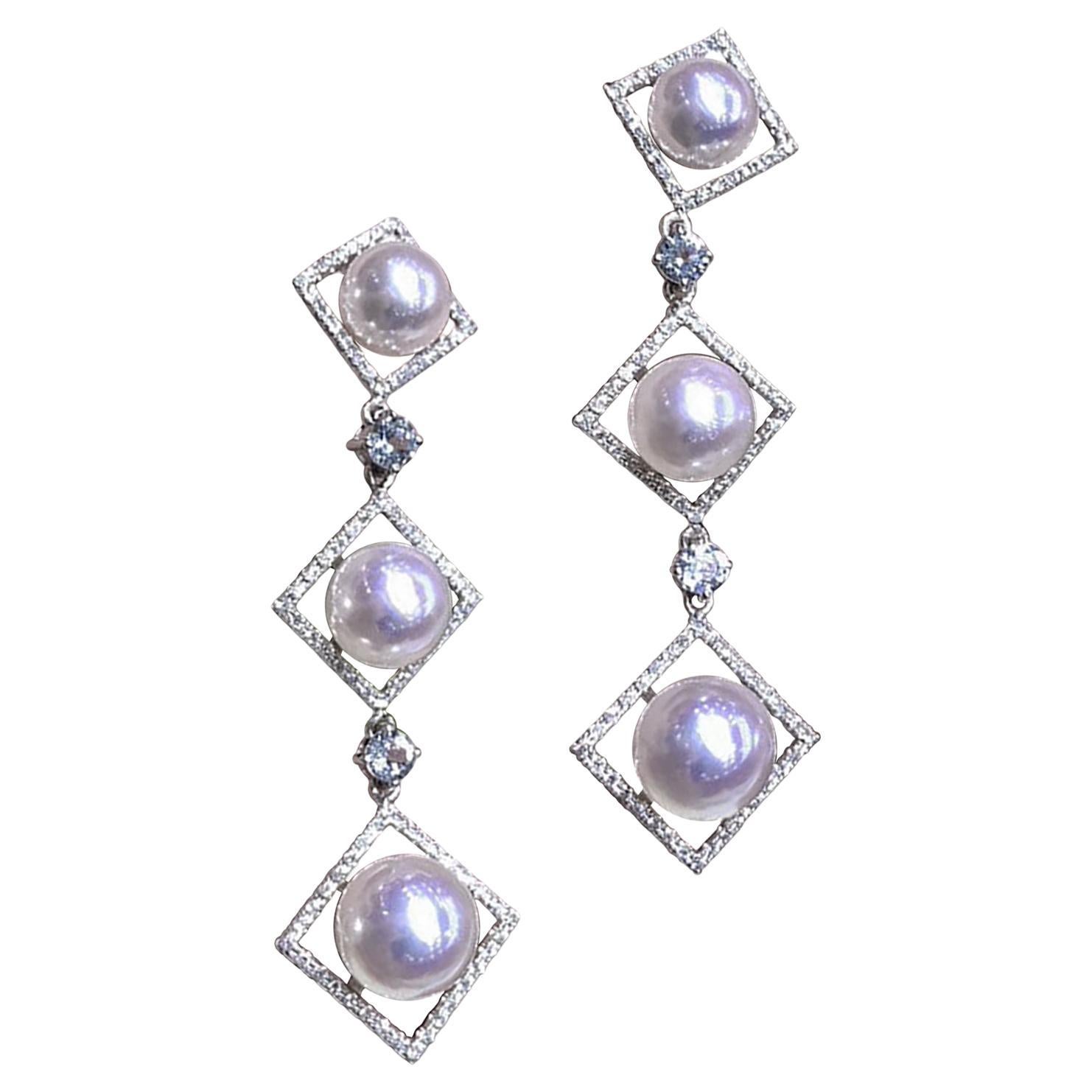 【Geometria scolpita】Ocean Prism Aurora Akoya Pearl
Aquamarine Drop Earrings