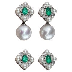 【Crown Radiance】Revival Aurora Boucles d'oreilles convertibles en perles des mers du Sud et émeraudes