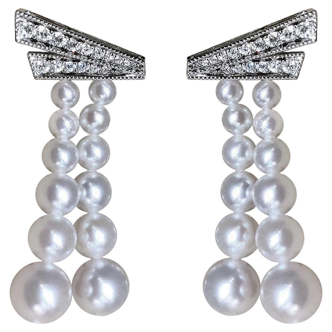 Geometria scolpita】Orecchini con perle Aurora Akoya e diamanti in stile Art Deco