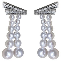 Geometria scolpita】Orecchini con perle Aurora Akoya e diamanti in stile Art Deco