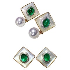 Orecchino convertibile 2-in-1 Empress Aurora Akoya Pearl Emerald