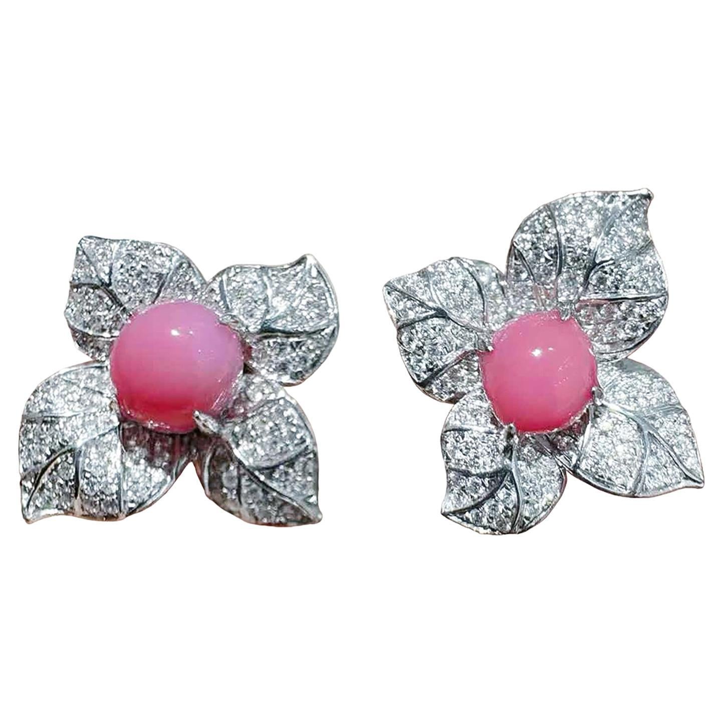 【Conchéa】 Orecchini con perle e diamanti con foglie fiorite - 2,65ct