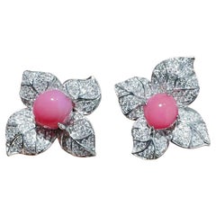 【Conchéa】 Orecchini con perle e diamanti con foglie fiorite - 2,65ct