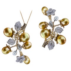 Golden Harvest Convertible South Sea Pearl & Diamond Floral Brooch-Pendant