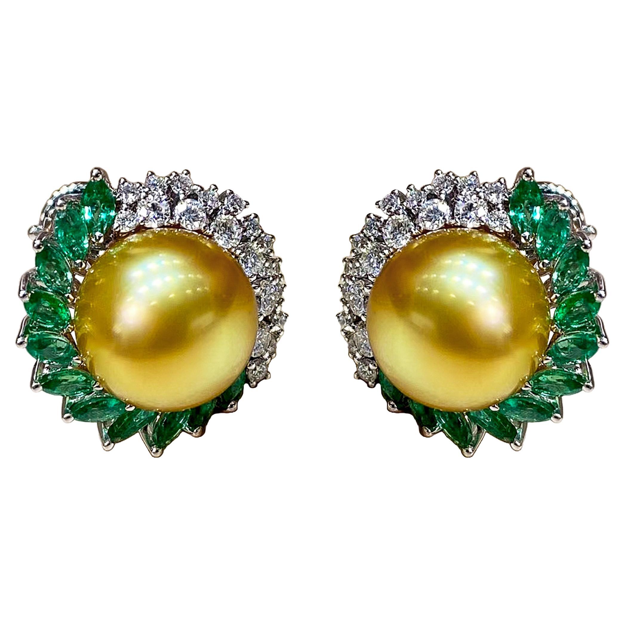 【Crown Radiance】AAAA Golden South Sea Pearl Halo Dome Earrings