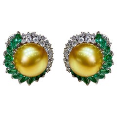 【Crown Radiance】AAAA Boucles d'oreilles Halo Dome en perles des mers du Sud dorées
