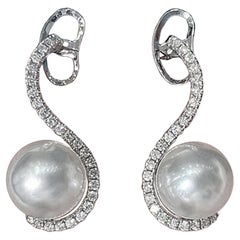 【Sculpted Geometry】Boucles d'oreilles Swan Curve Perle de mer du Sud Diamant