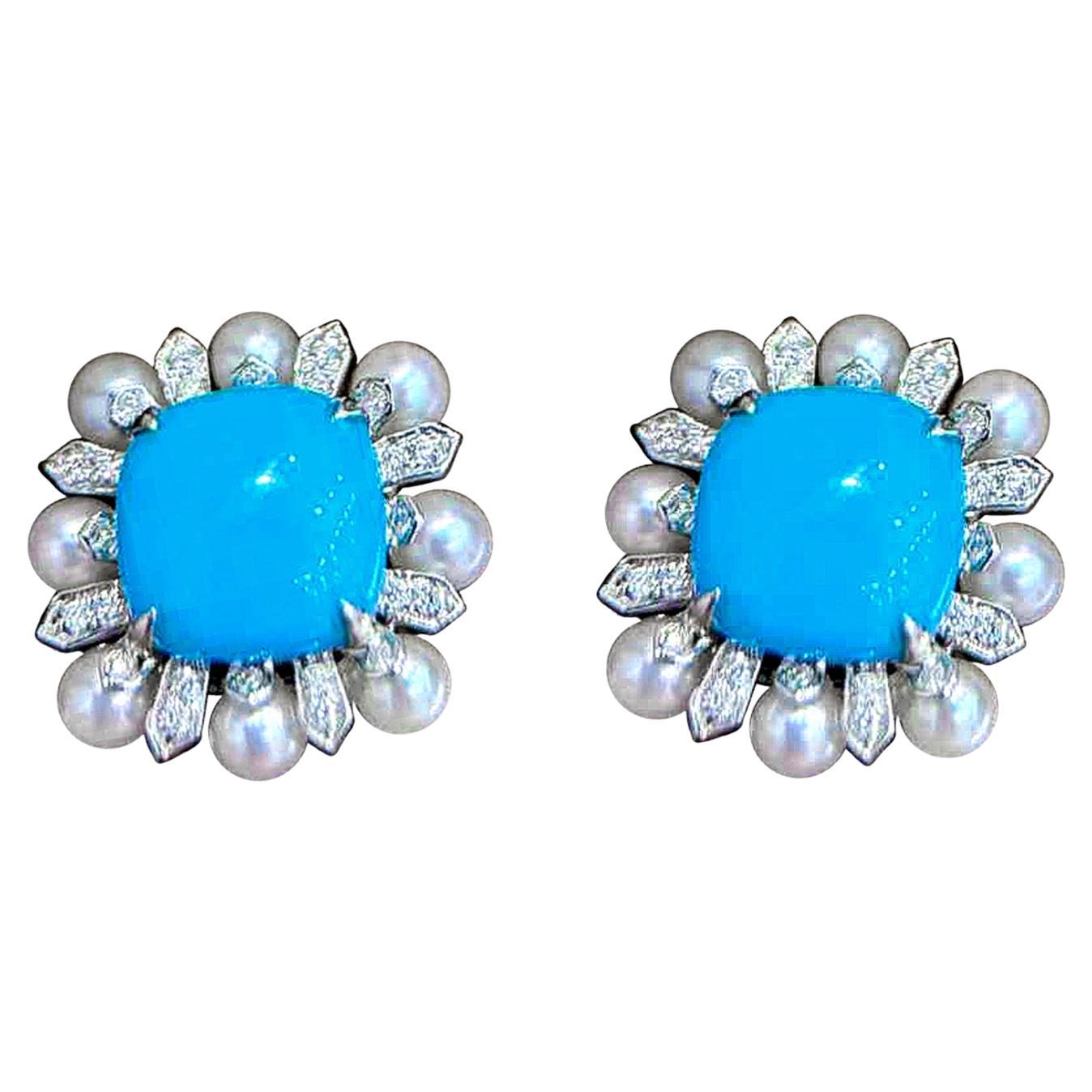 Orecchini con perle Akoya e turchese Azzurro Bloom