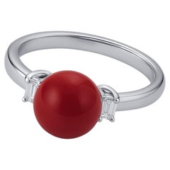 【Énigma】Nur ein Oxblood Halo Natürlicher Aka Koralle Diamant Ring