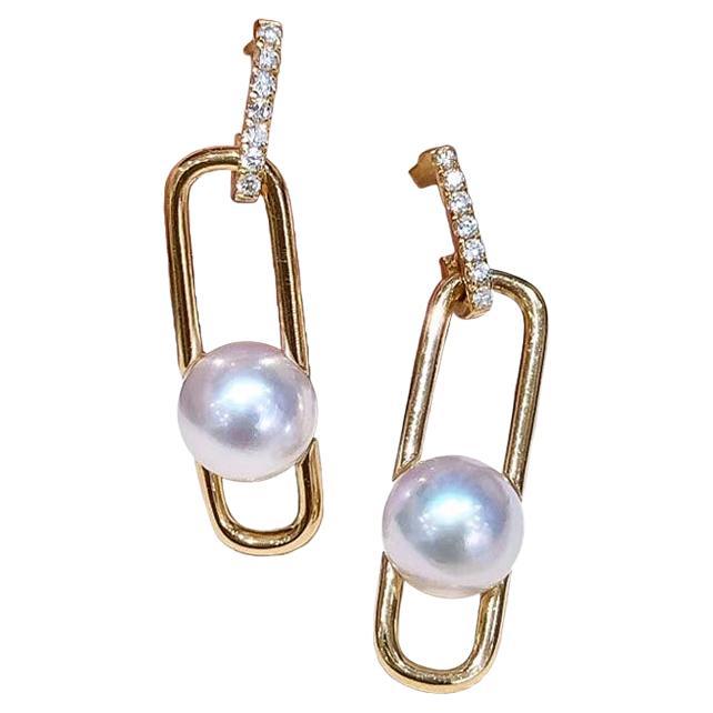 【Petite Signature】 Orecchini Paperclip con perle Akoya e diamanti
