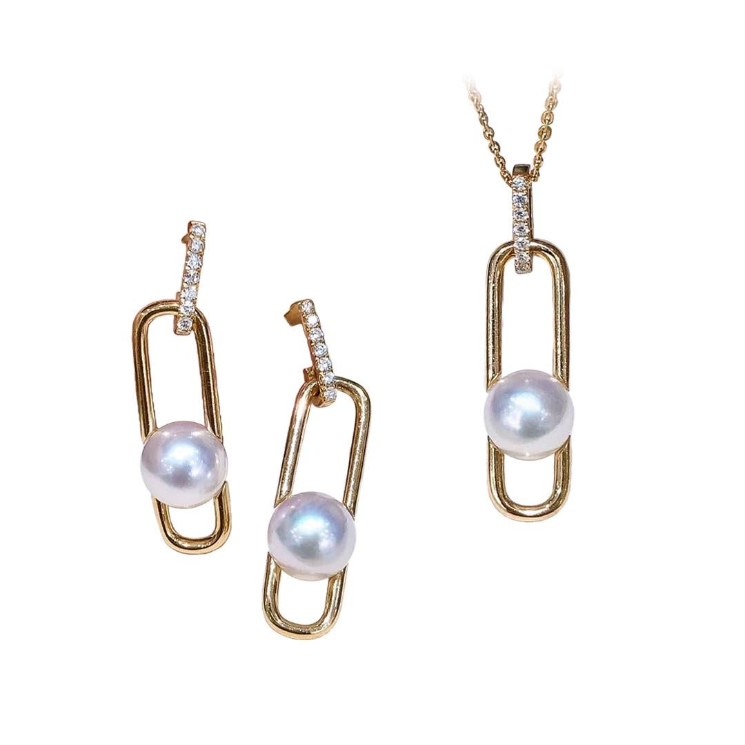 【Petite Signature】 Orecchini Paperclip con perle Akoya e diamanti in vendita 3