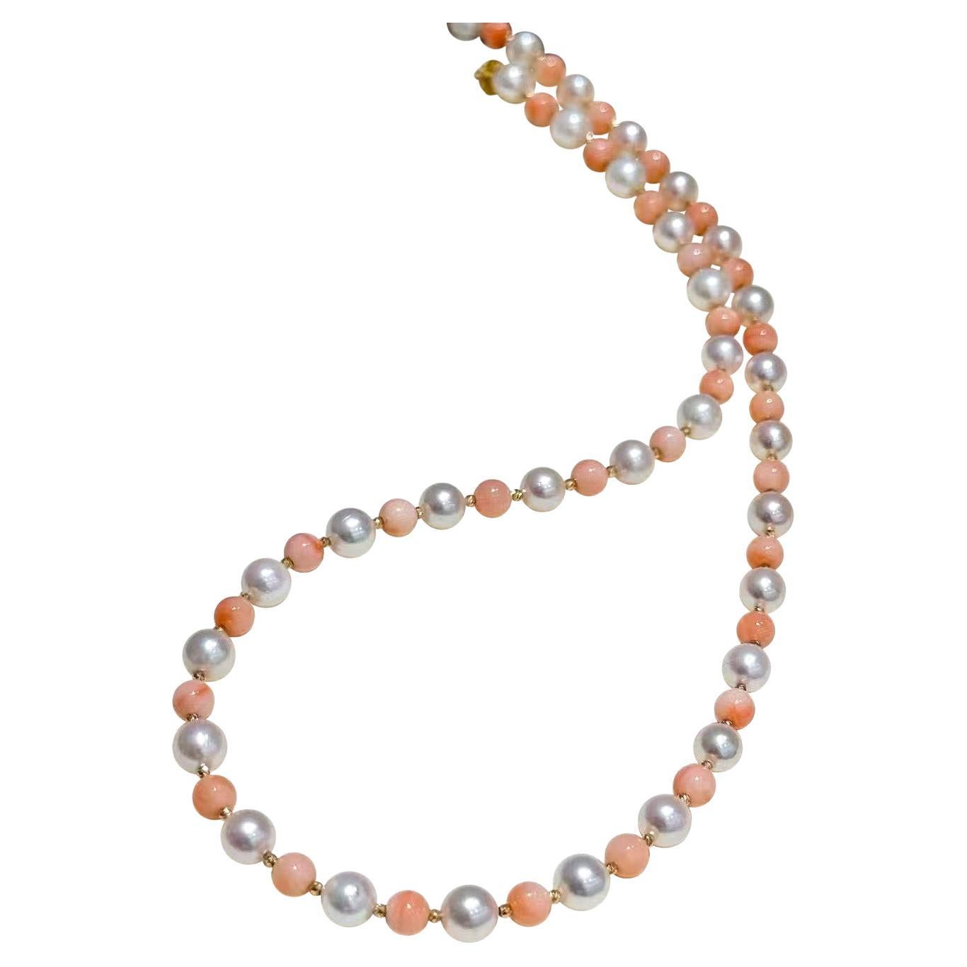【Petite Signature】 Collier Dawn Petal perles d'Akoya et corail rose