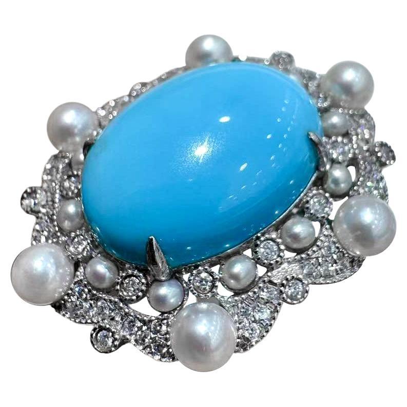 Anello di diamanti con perle Akoya e turchese Azzurro Bloom