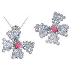 【Conchéa】Flamingo Butterfly Convertible Conch Pearl & Akoya Jewelry — 2.40 ct
