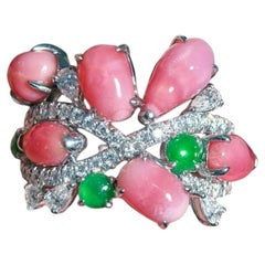 【Conchéa】Flamingo Garden Conch Pearl & Jade Ring — 5.80 ct