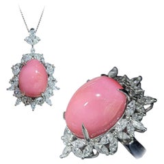 【Conchéa】Flamingo Halo 10.34 ct Conch Pearl Convertible Ring & Pendant