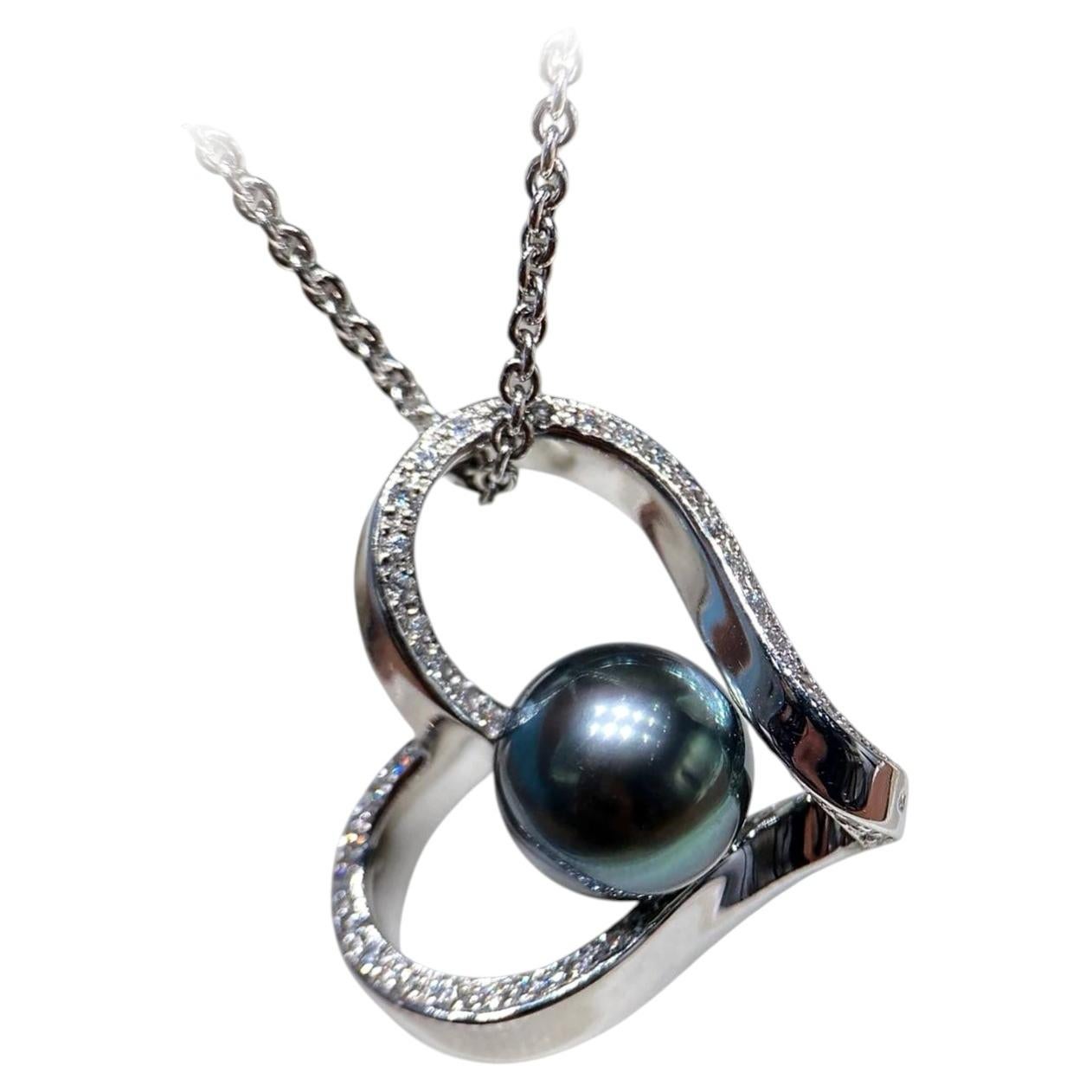 【Sculpted Geometry】Mikimoto Möbius Heart Tahitian Pearl Diamond Pendant For Sale