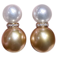 【Petite Signature】Akoya and Golden South Sea Pearl Diamond Double Pearl Earrings