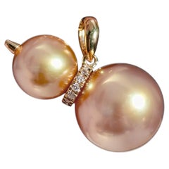 【Petite Signature】Deep Golden South Sea Pearl Gourd Diamond Pendant — 8–12mm