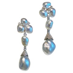 【Lustre Arc】Silver Blue Baroque South Sea Keshi Pearl Drop Earrings — 5-9 mm