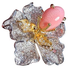 【Conchéa】Flamingo Flame Conch Pearl Diamond Convertible Ring & Pendant — 3.96 ct