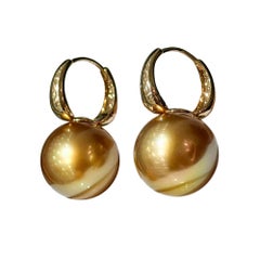 【Crown Radiance】Old Money Golden South Sea Pearl Earrings — 14-15 mm