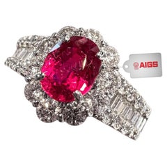 【Énigma】AIGS Certified 1.05 ct Unheated Pigeon Blood Ruby Diamond Platinum Ring