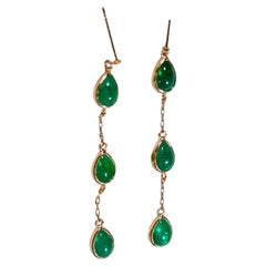 【Jādora】2.80ct Emerald Triple-Drop Earrings in 18K Yellow Gold