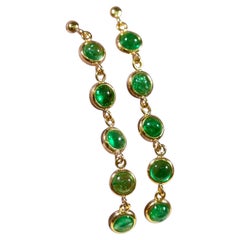【Jādora】Emerald Cascade 1.90ct Cabochon Emerald Drop Earrings in 18K Gold
