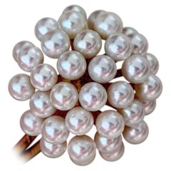 【Sculpted Geometry】Hydrangea Akoya Pearl Cluster Ring in 14K Gold