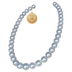 【Caelmare】PSL Certified Phoenix Silver Blue South Sea Pearl Necklace 10.3–13mm